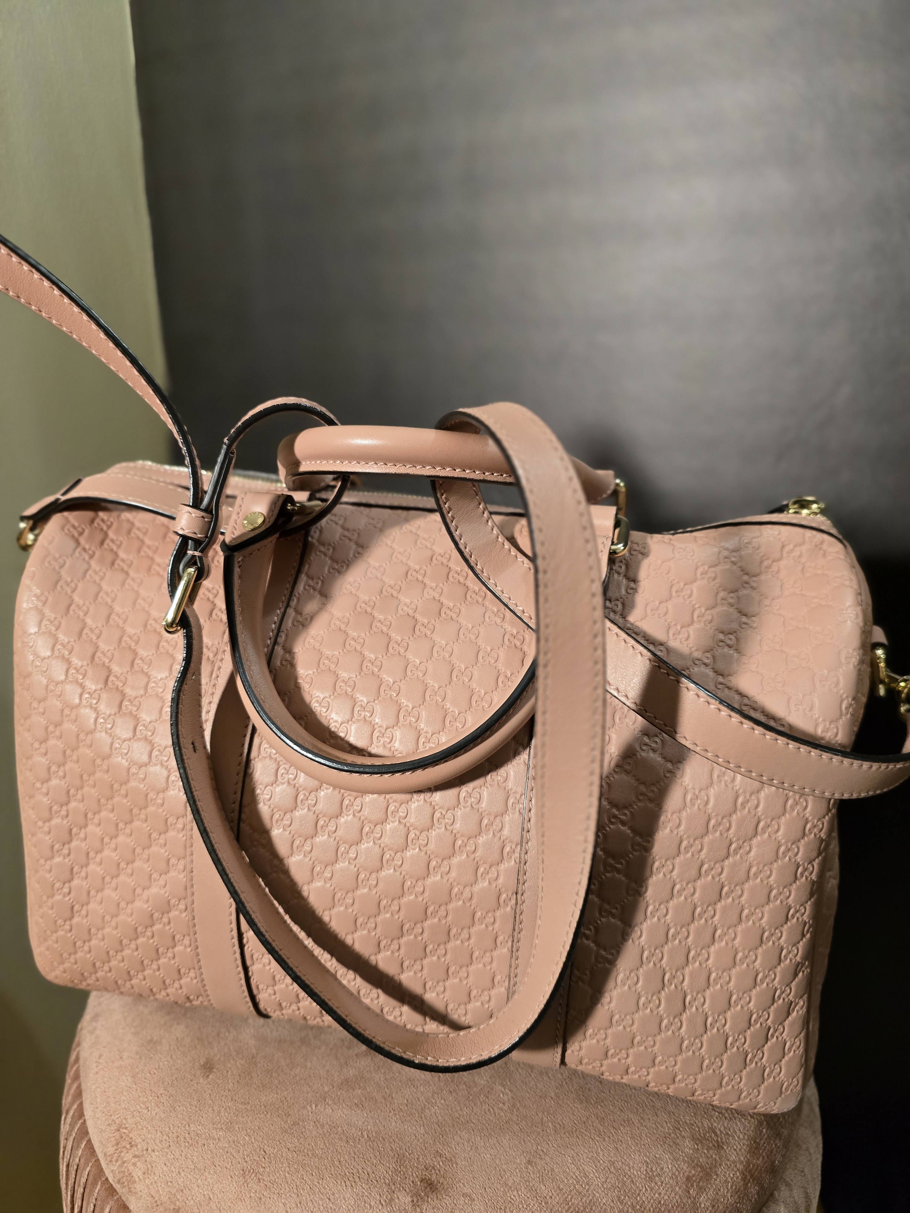Authentic Guccissima Joy Blush Pink Leather Boston Bag W/Coa